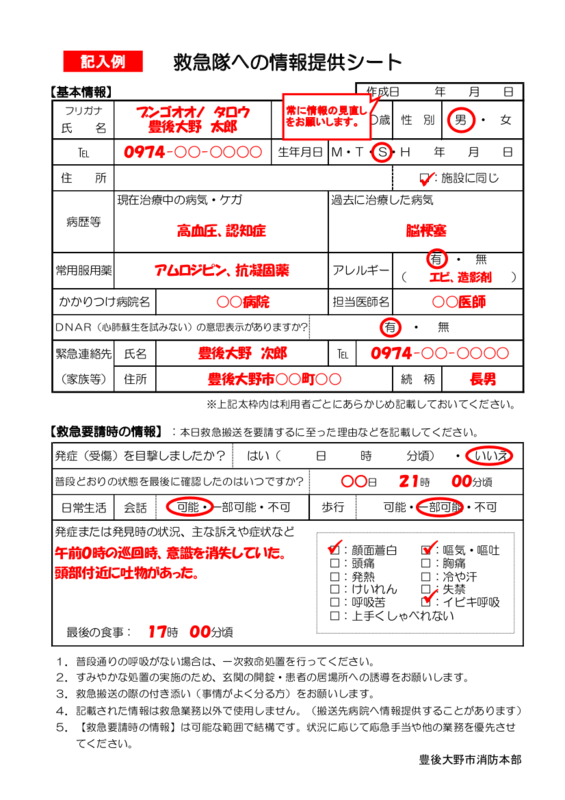 情報提供シート（豊後大野ver）例