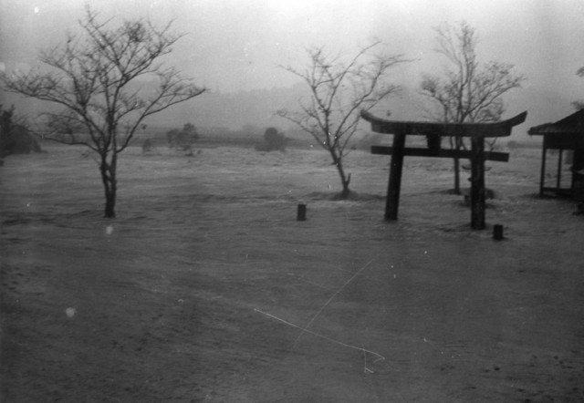 冠水した平尾社のお仮場の鳥居