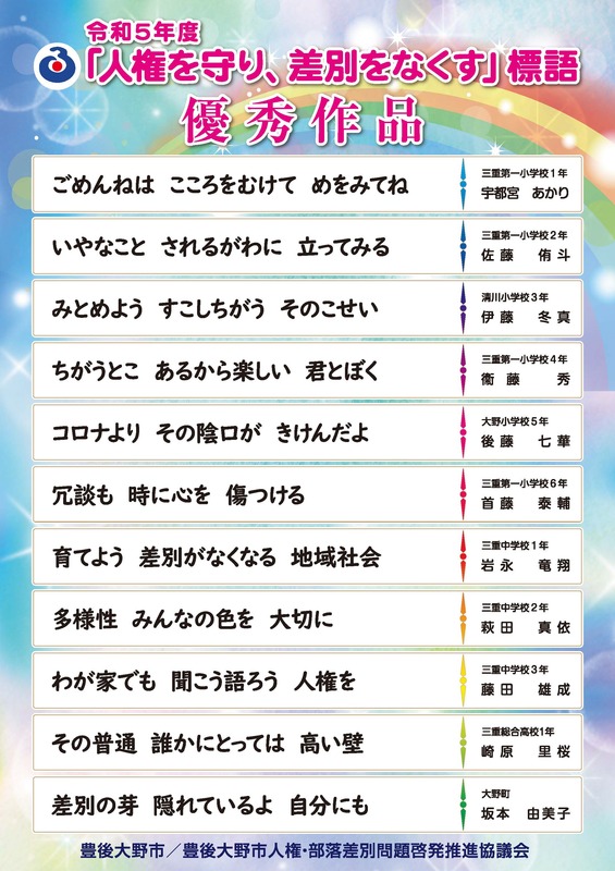 令和5年度人権標語優秀作品ポスターB3OL