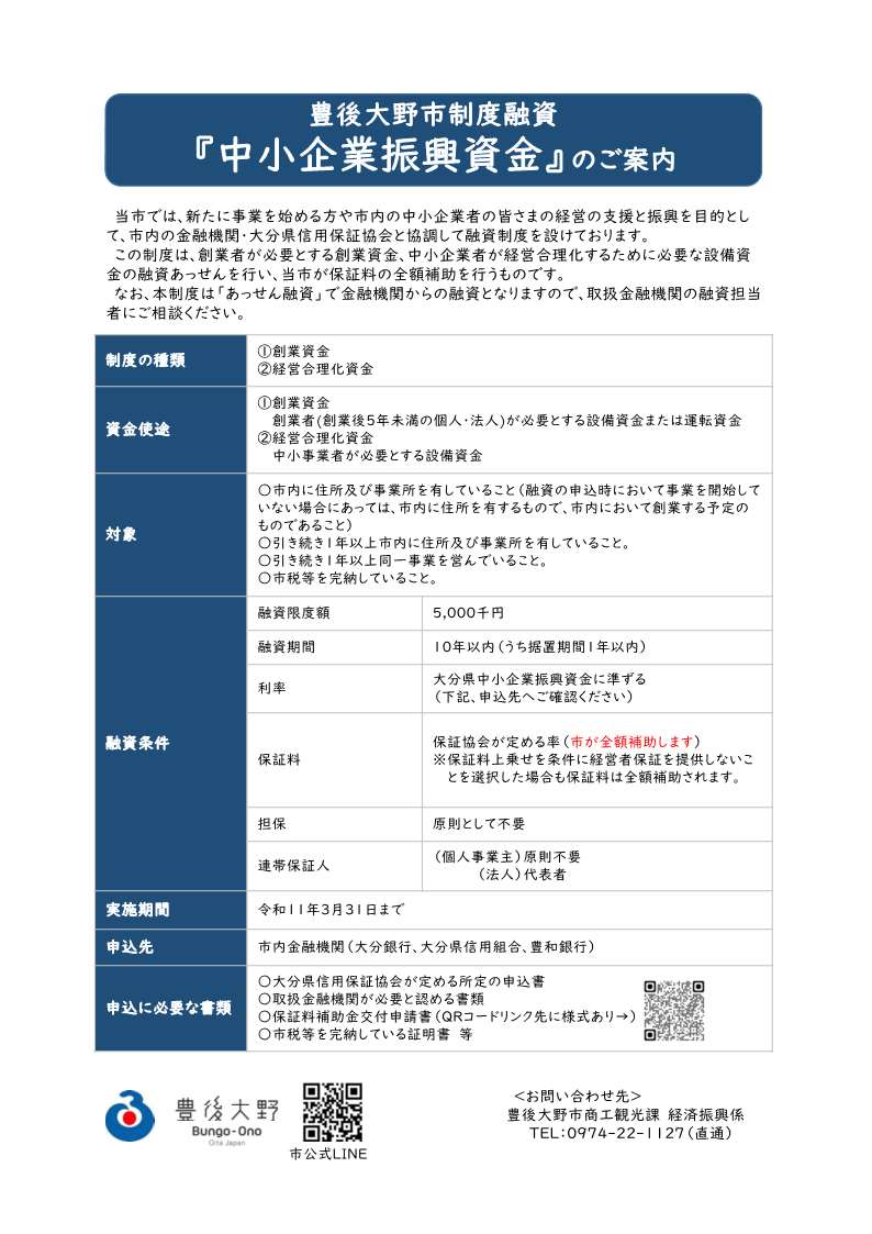 豊後大野市中小企業振興資金融資制度