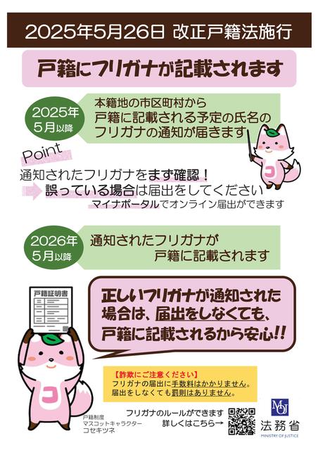 戸籍にフリガナが記載されます