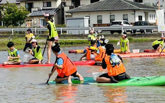 田んぼでSUP2