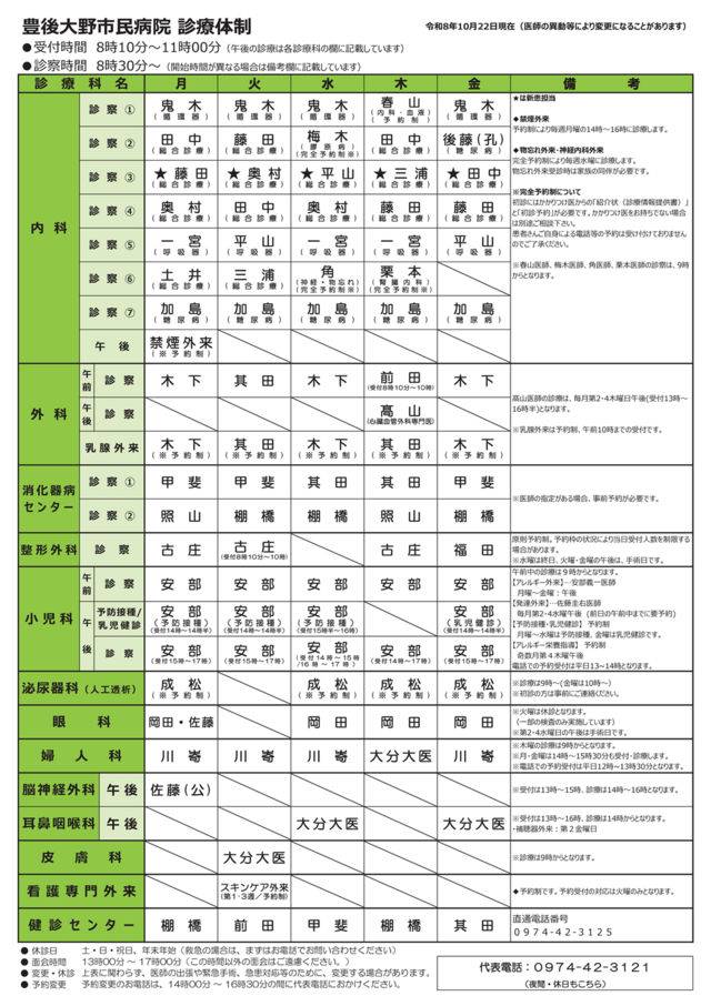 shinryo 診療体制表
