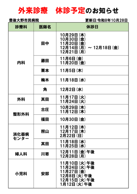 休診のお知らせ